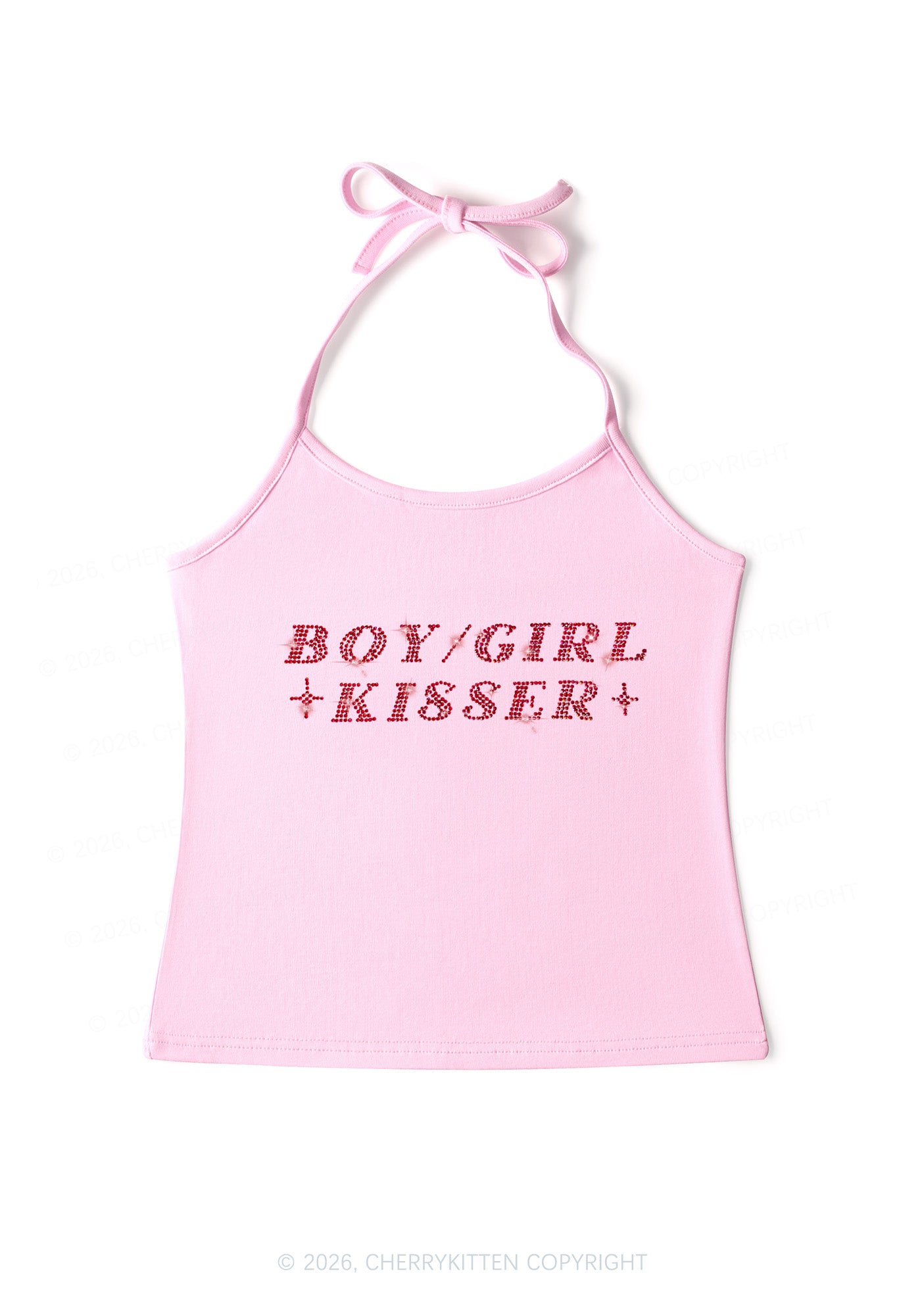 Rhinestone Boy Girl Kisser Pride Y2K Halter Neck Cami Cherrykitten