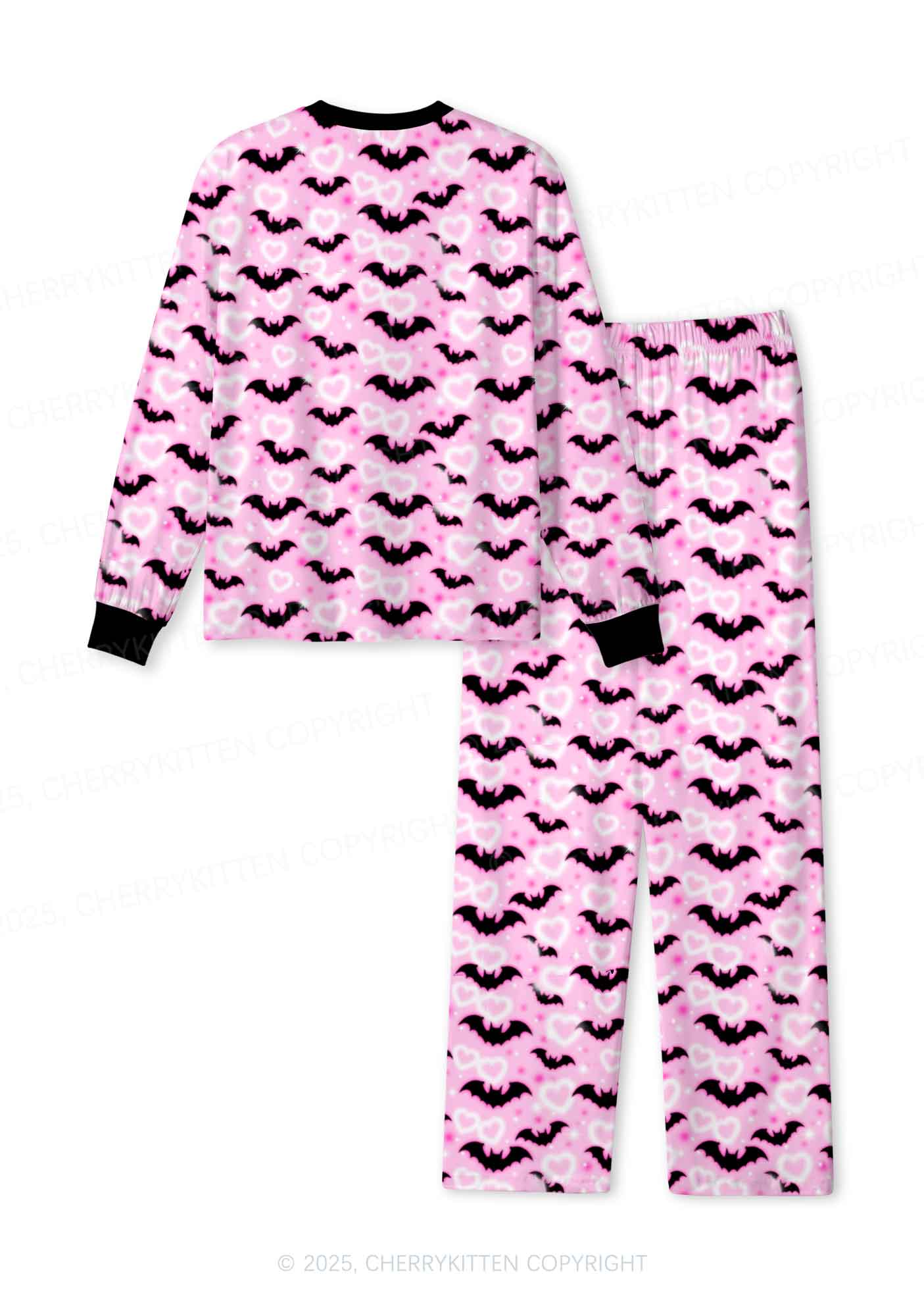 Bat Princess Valentine's Day Y2K Print Long Sleeve Pajama Set Cherrykitten