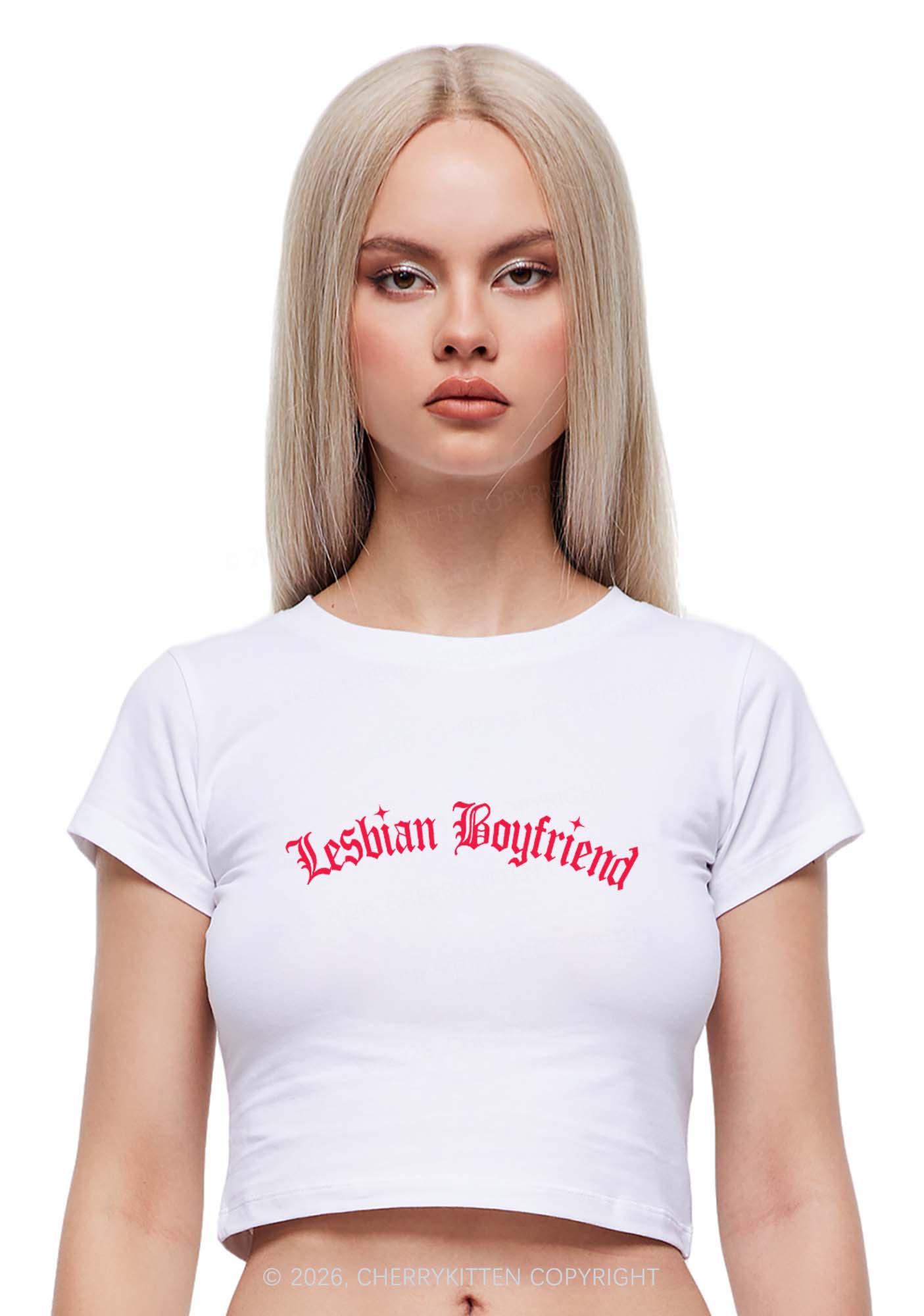 Lesbian Boyfriend Pride Y2K Baby Tee Cherrykitten