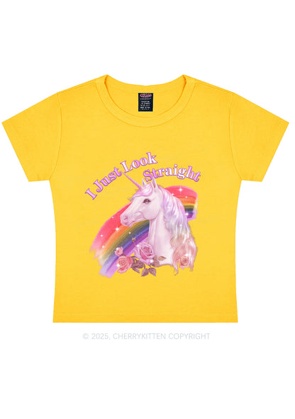 Look Straight Unicorn Pride Y2K Baby Tee Cherrykitten