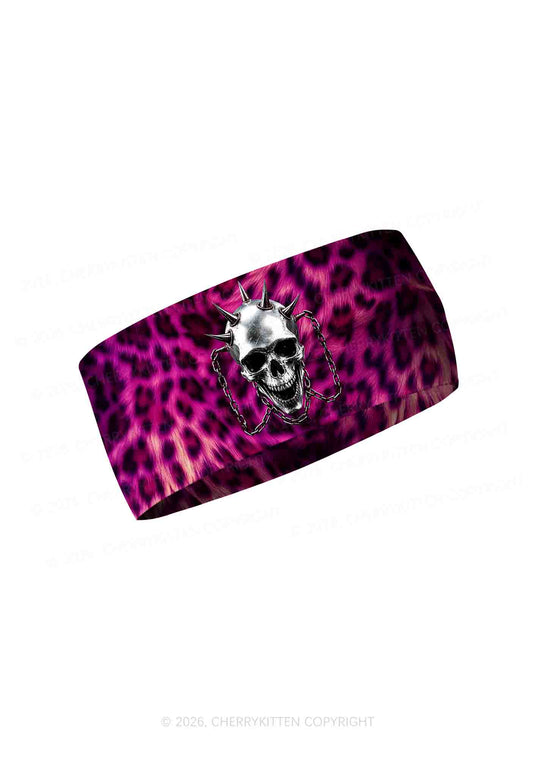 Halloween Spiked Skull Leopard Y2K Print Headband Cherrykitten