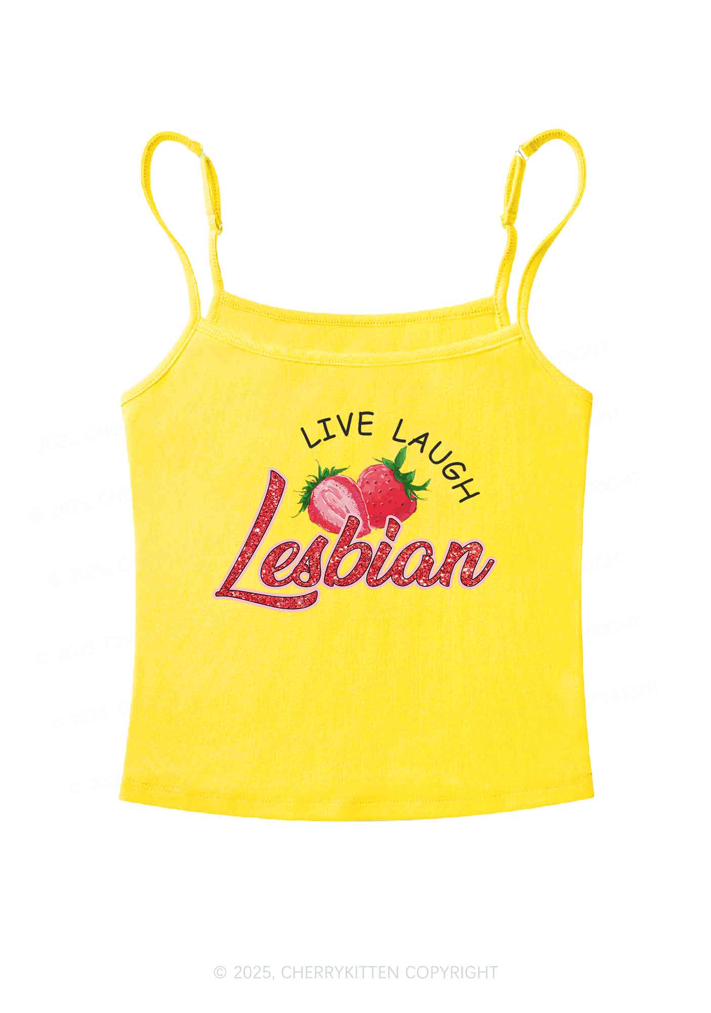 Live Laugh Lesbian Pride Y2K Spaghetti Strap Cami Cherrykitten