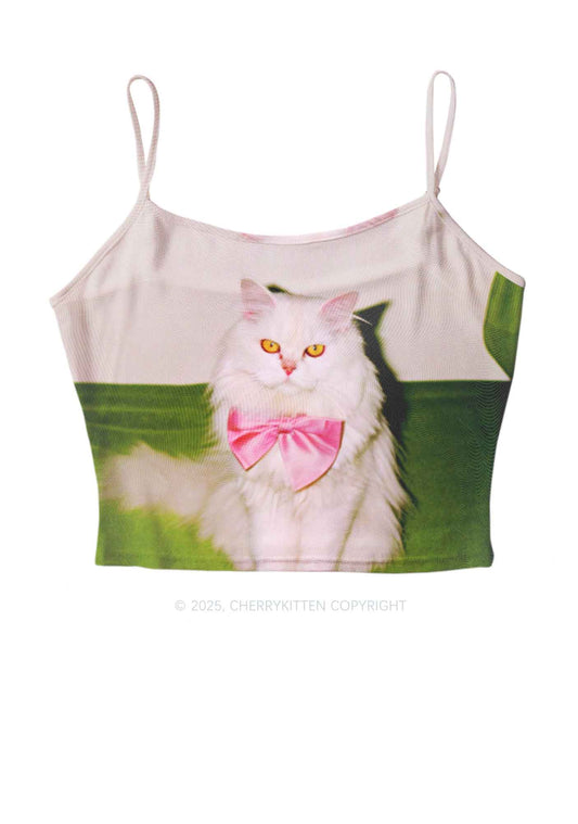 Pink Bow Cat Y2K Mesh Cami Tank Cherrykitten