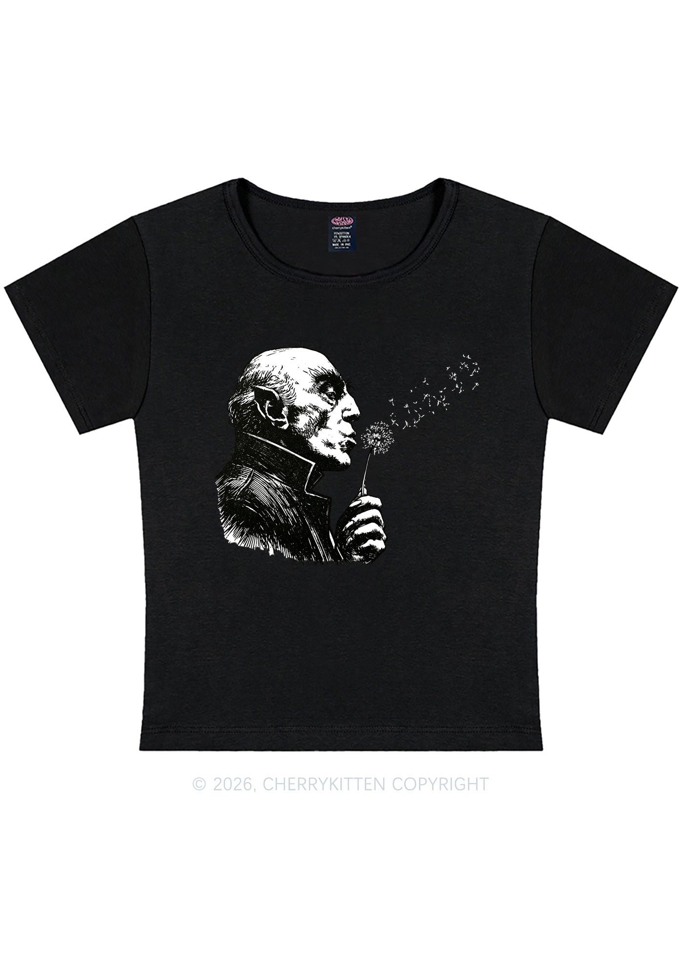 Halloween Vampire Blowing Dandelion Y2K Baby Tee Cherrykitten