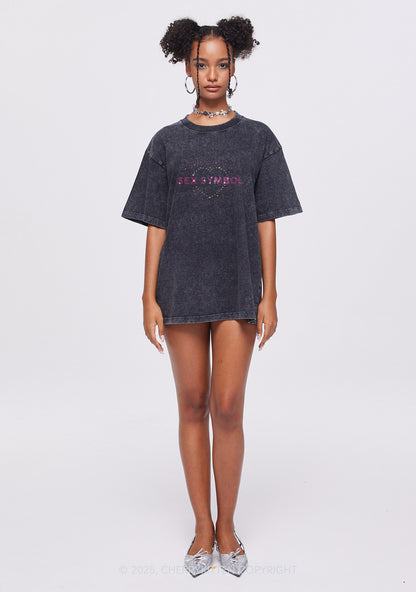 Rhinestone Sx Symbol Y2K Shirts Washed Tee Cherrykitten