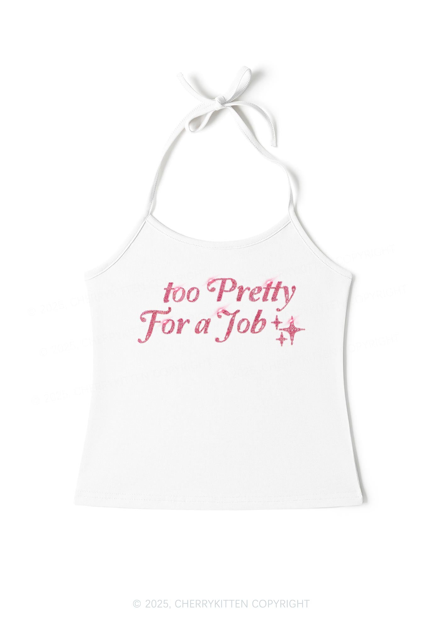 Rhinestone Too Pretty For Job Y2K Halter Neck Cami Cherrykitten