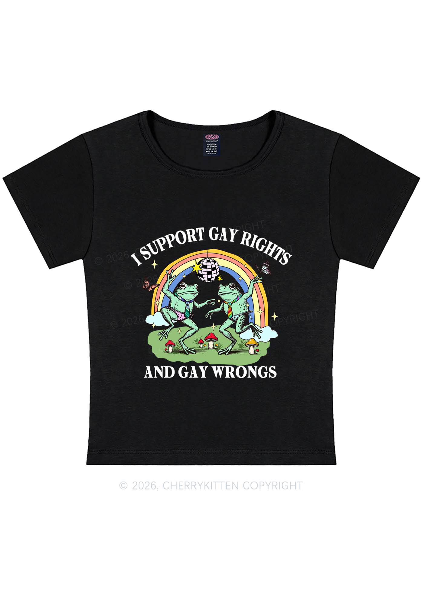 I Support Gay Rights Disco Frogs Y2K Baby Tee Cherrykitten