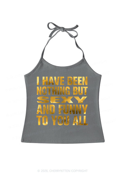 I Have Been Nothing Silver Foil Printed Y2K Halter Neck Cami Cherrykitten