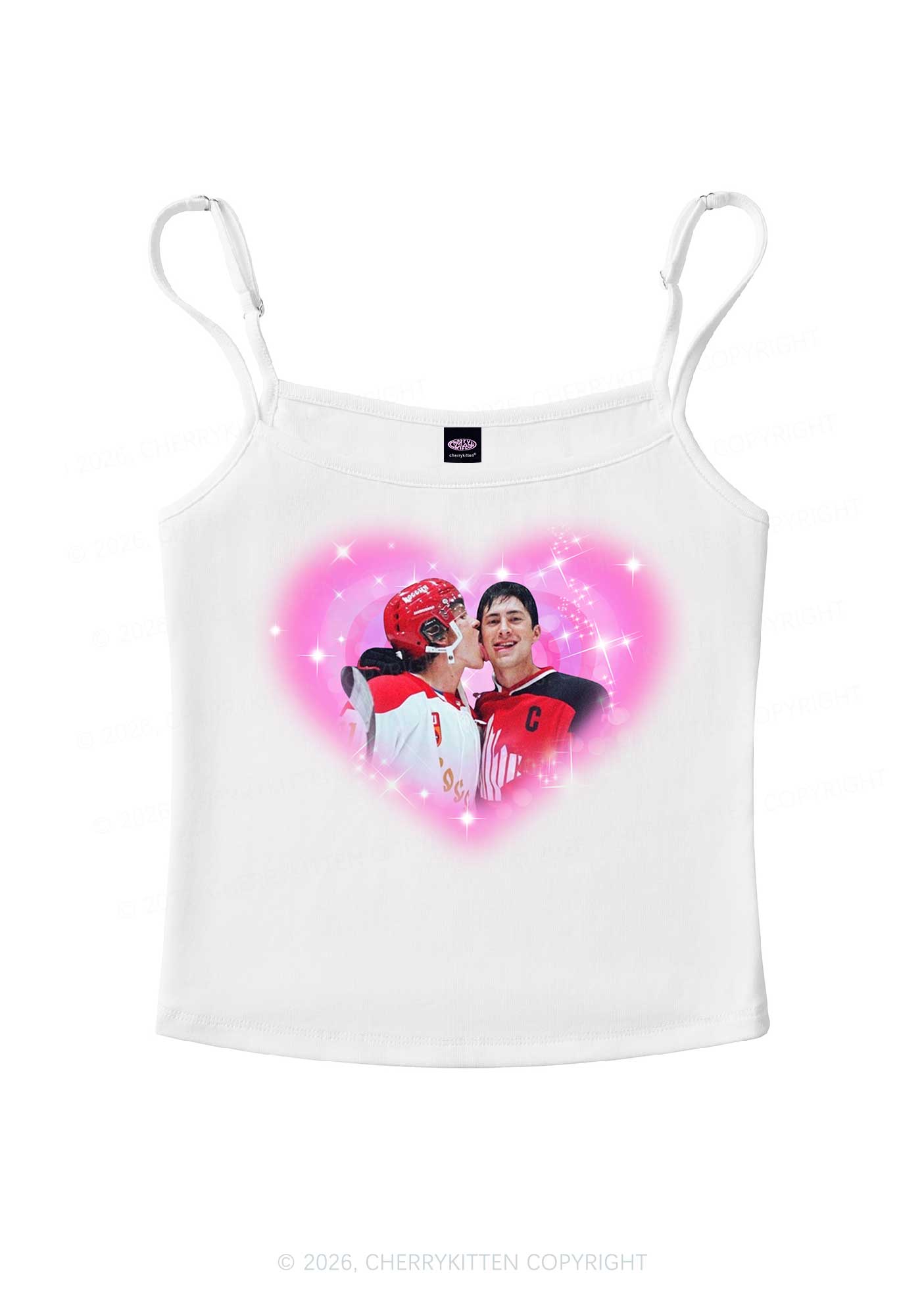 Sparkle Pink Heart Kissing Y2K Spaghetti Strap Cami Cherrykitten