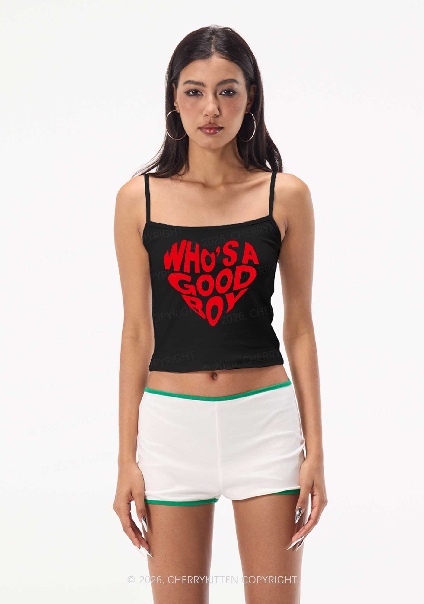 Whos A Good Boy Valentine's Day Y2K Spaghetti Strap Cami Cherrykitten