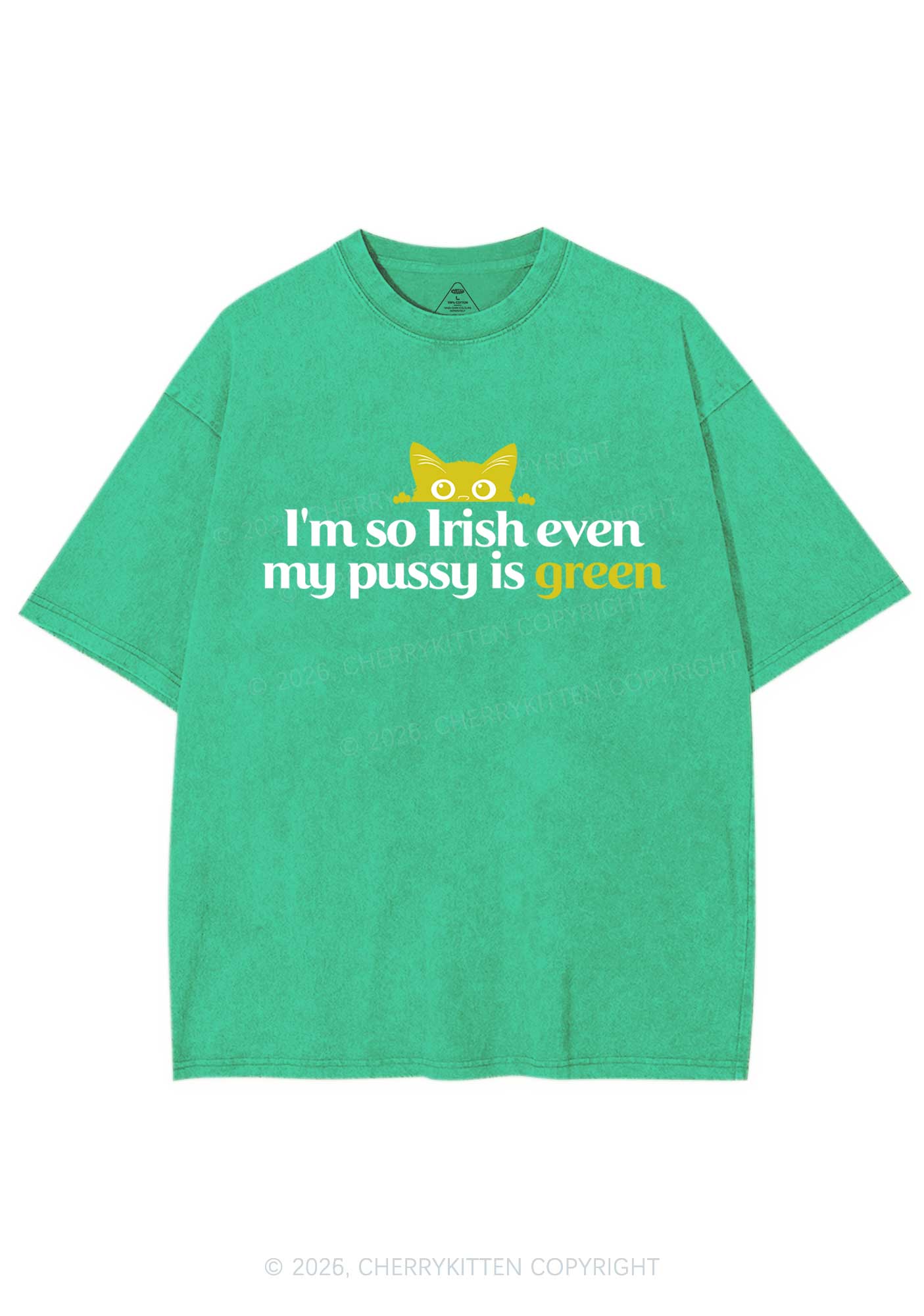 Green Puxxy St Patricks Y2K Washed Tee Cherrykitten