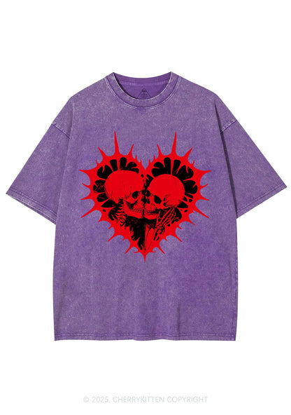 Spiked Heart Skulls Valentine's Day Y2K Shirts Washed Tee Cherrykitten