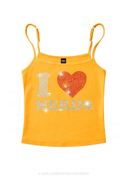 Rhinestone I Love Nerds Y2K Spaghetti Strap Cami Cherrykitten