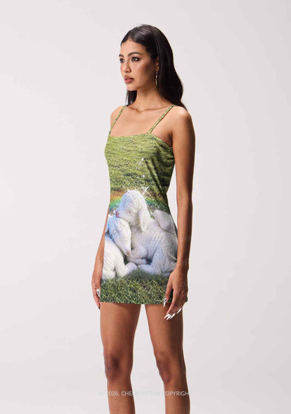 Angel Wings Baby Lambs Y2K Print Slip Dress Cherrykitten