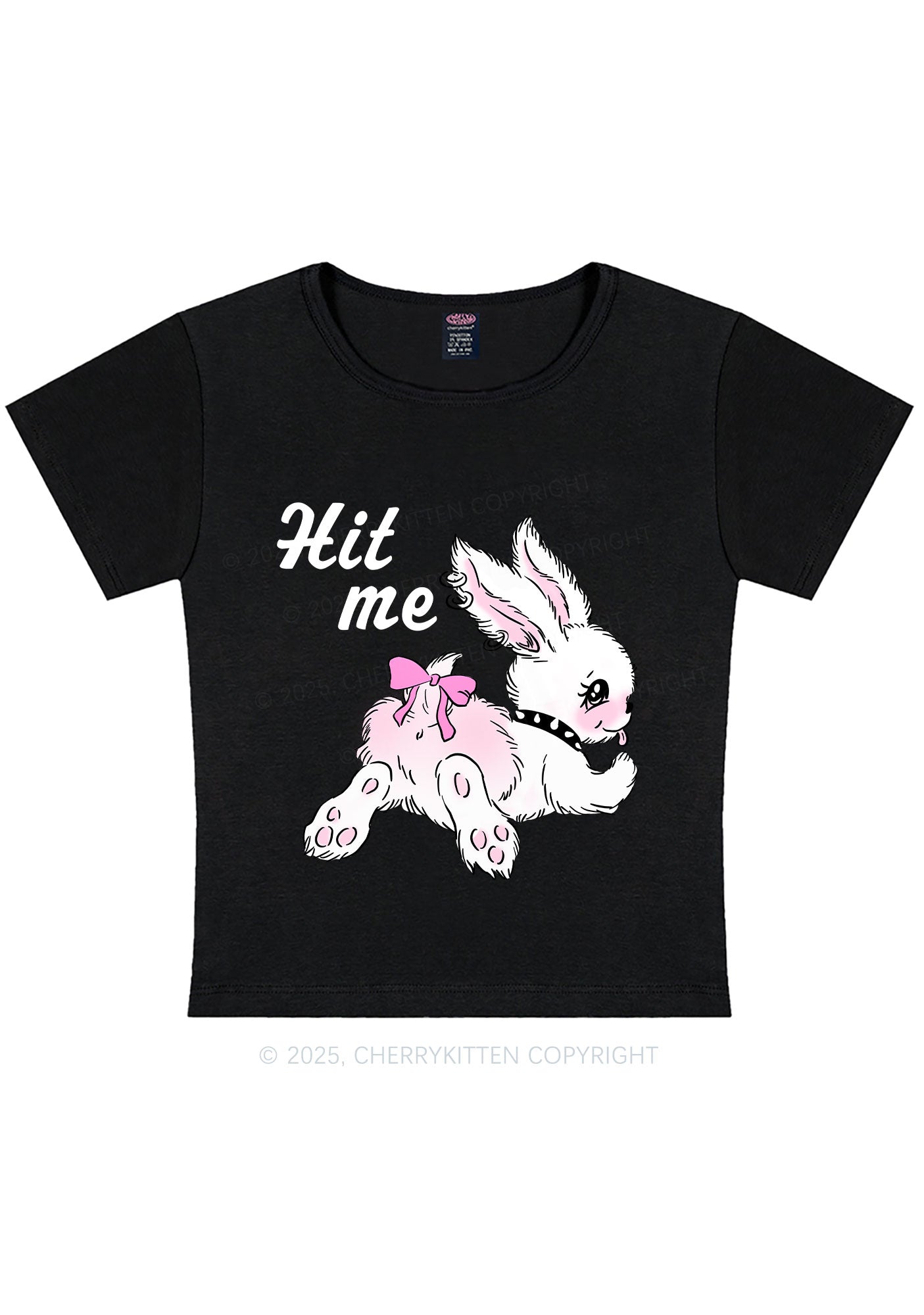 Hit Me White Bunny Y2K Baby Tee Cherrykitten