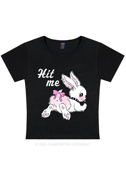Hit Me White Bunny Y2K Baby Tee Cherrykitten