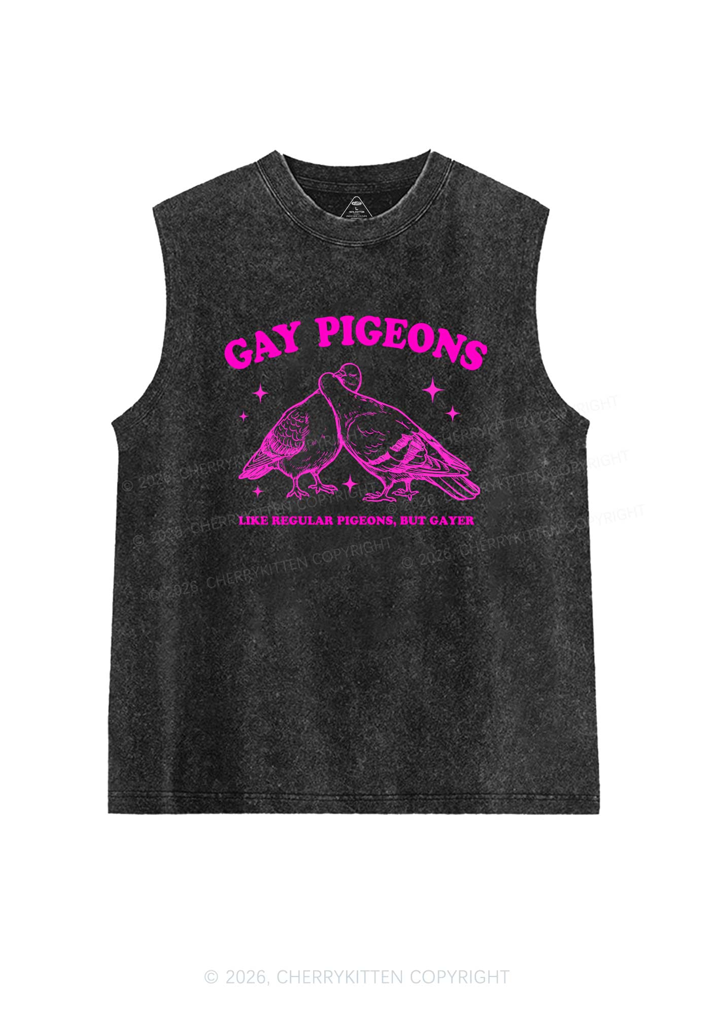 Gay Pigeons Kissing Pride Y2K Washed Muscle Tank Cherrykitten