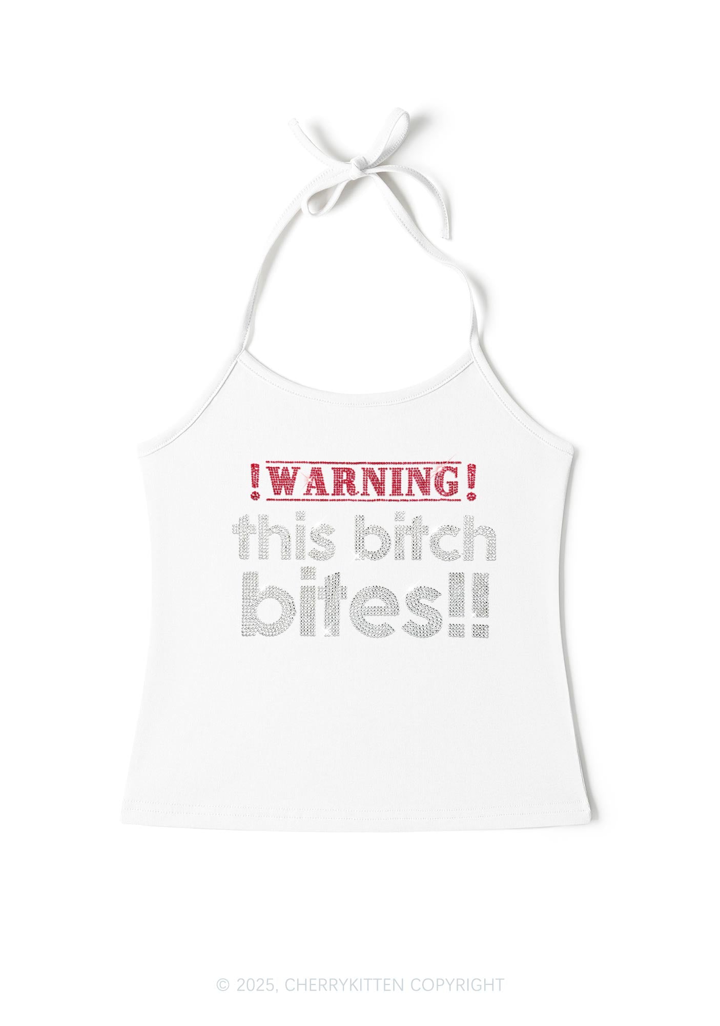 Rhinestone This Bxxch Bites Y2K Halter Neck Cami Cherrykitten