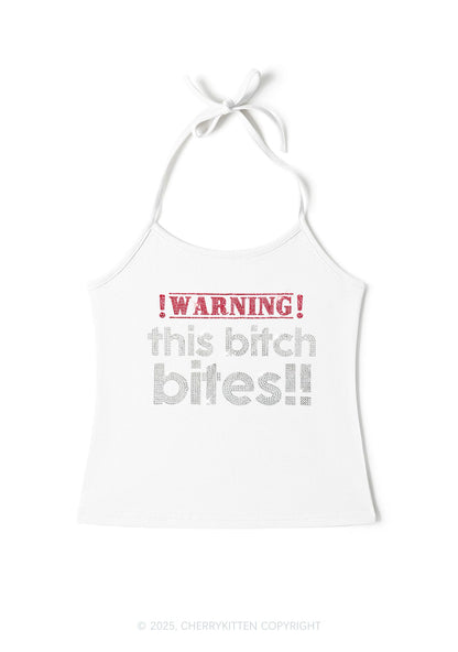 Rhinestone This Bxxch Bites Y2K Halter Neck Cami Cherrykitten