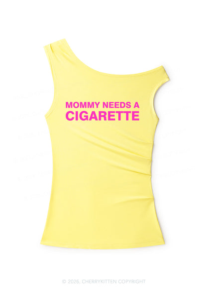 Mommy Needs A Cigarette Y2K Off Shoulder Tank Top Cherrykitten