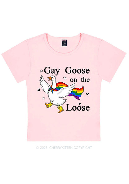 Gay Goose On The Loose Pride Y2K Baby Tee Cherrykitten