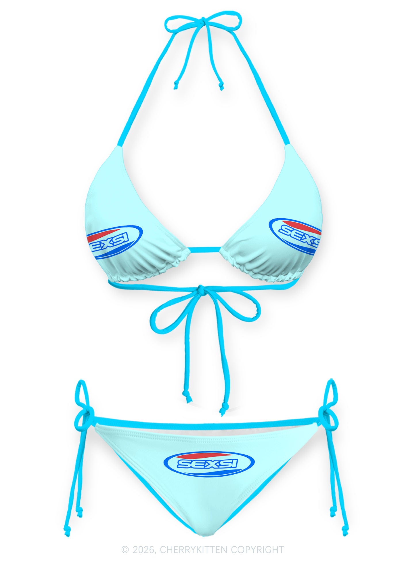 Light Blue Sexsi Y2K Print Bikini Set Cherrykitten