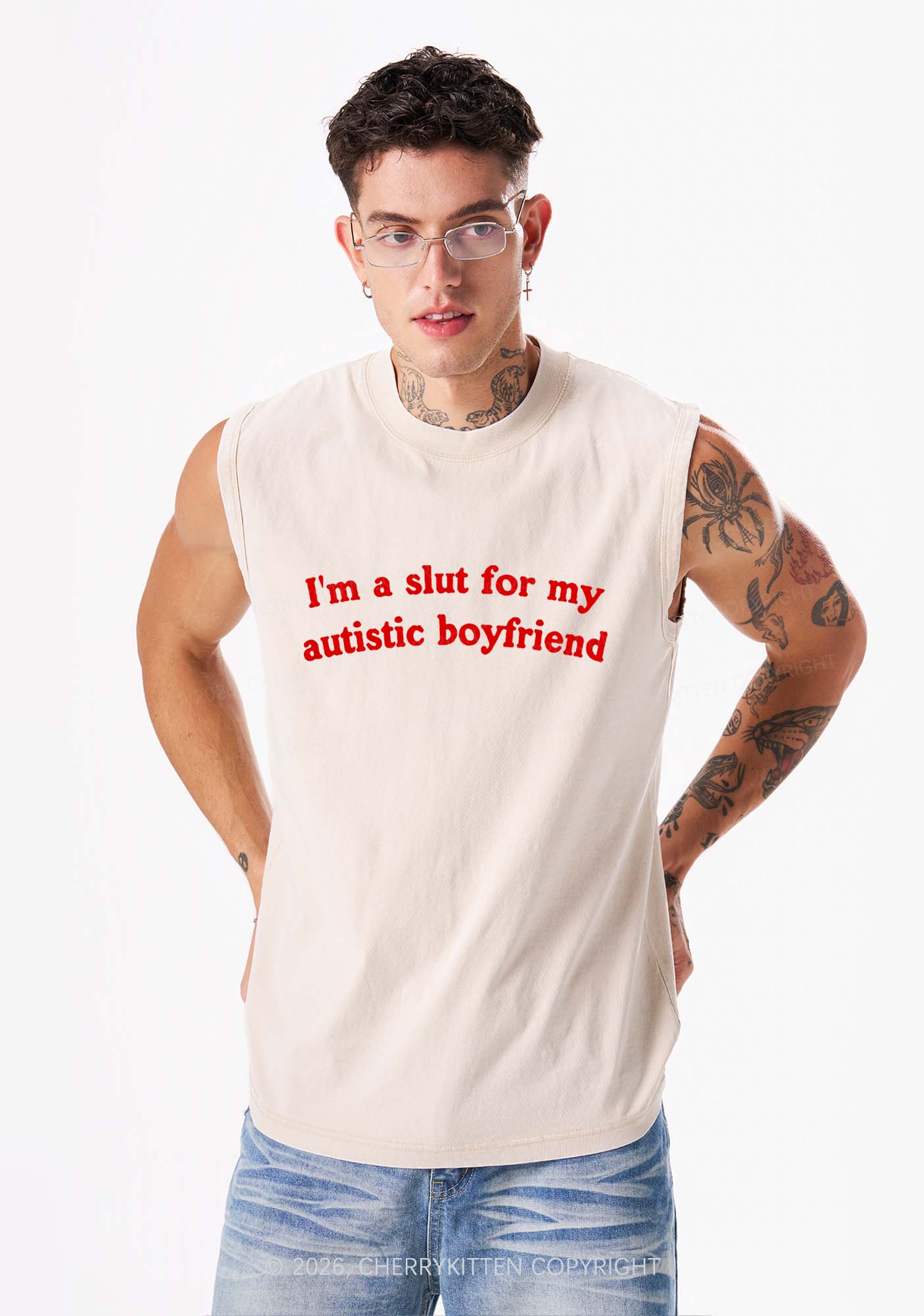 Slxt For My Autistic BF Y2K Washed Muscle Tank Cherrykitten