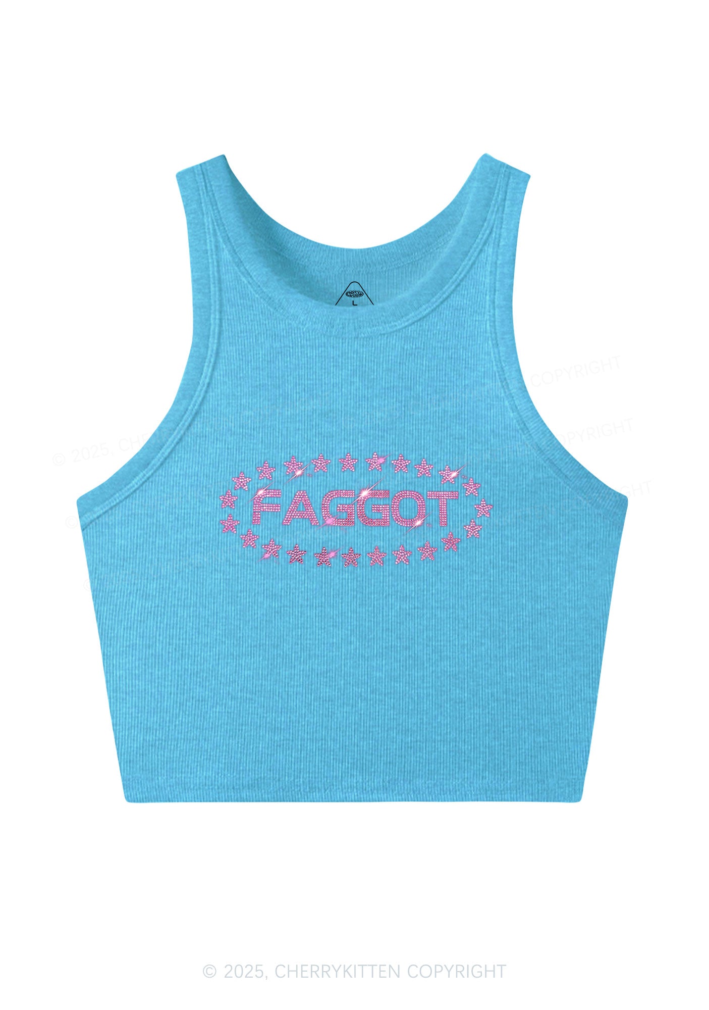 Rhinestone Pink Faggot Stars Pride Y2K Crop Tank Top Cherrykitten