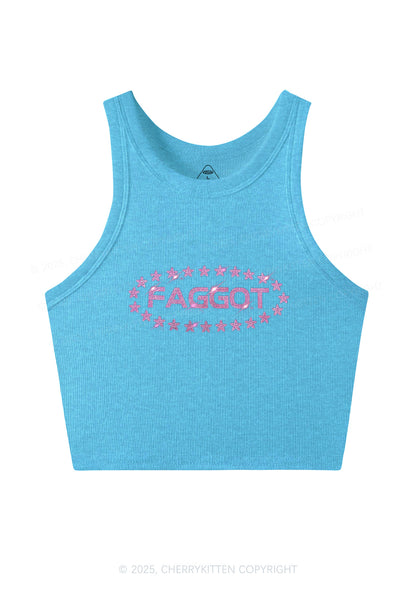 Rhinestone Pink Faggot Stars Pride Y2K Crop Tank Top Cherrykitten