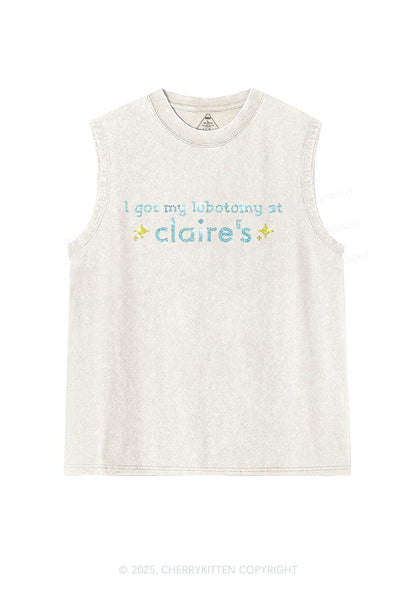 Rhinestone I Got My Lobotomy At Claires Y2K Washed Muscle Tank Cherrykitten