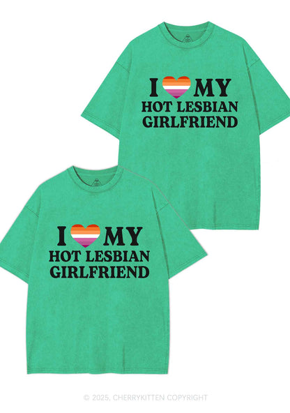 Love My Hot Lesbian GF Y2K Valentine's Day Washed Tee Cherrykitten