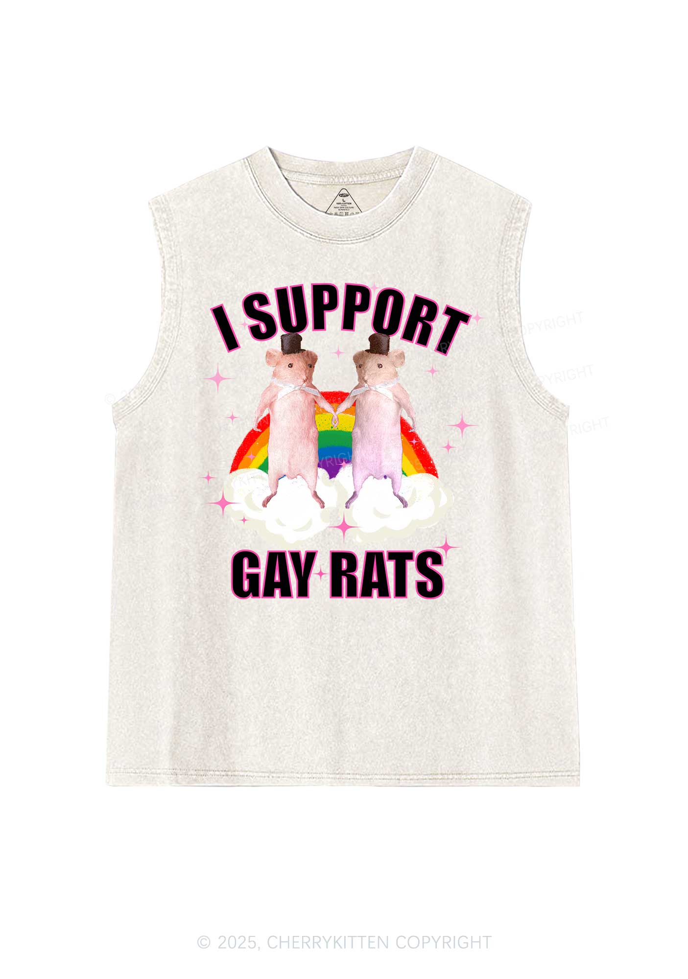 Support Gay Rats Pride Y2K Washed Muscle Tank Cherrykitten