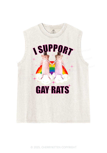 Support Gay Rats Pride Y2K Washed Muscle Tank Cherrykitten
