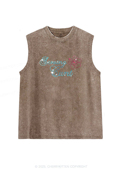 Rhinestone Serving Cxxt Y2K Washed Muscle Tank Cherrykitten