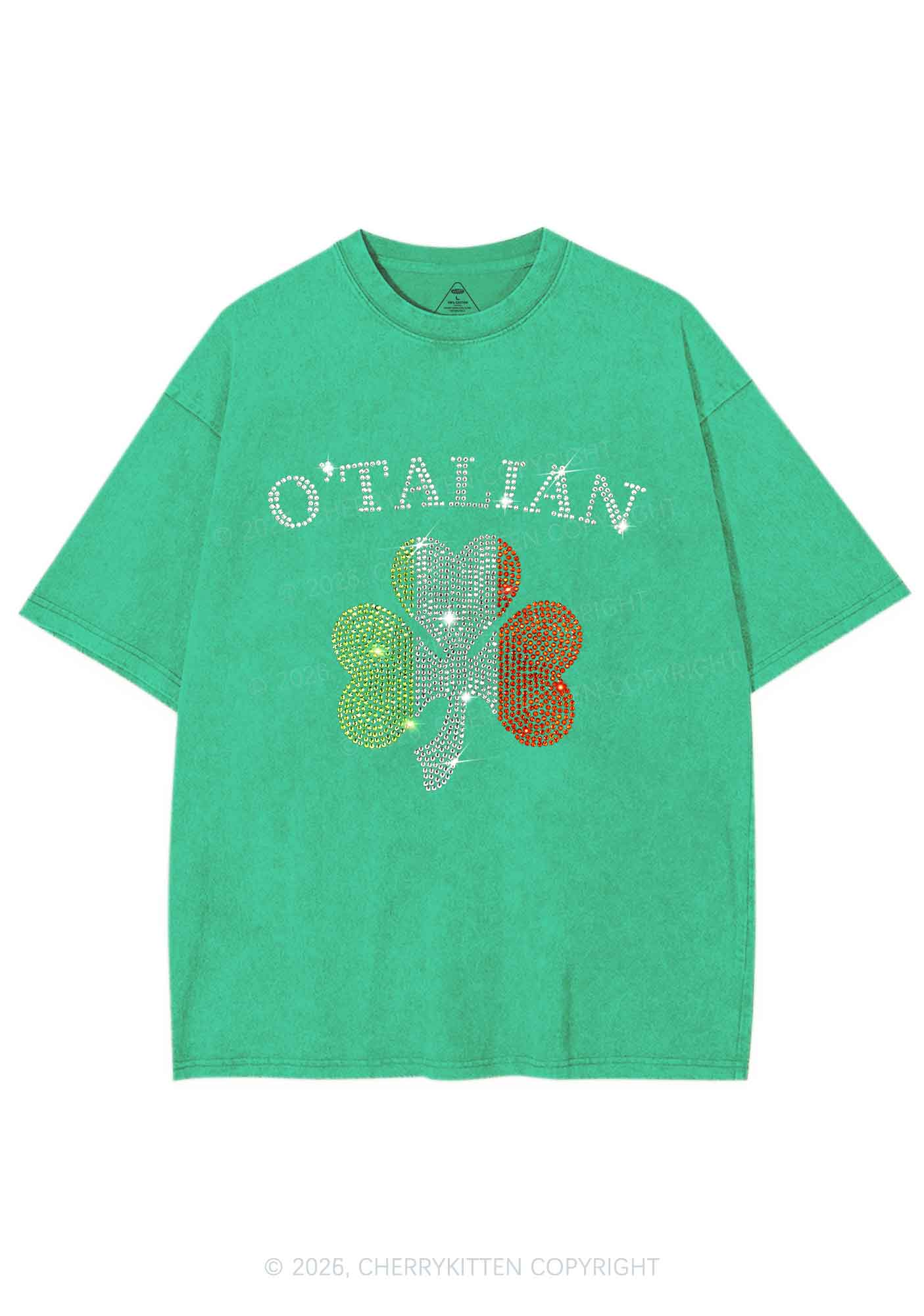 Rhinestone Otalian St Patricks Y2K Shirts Washed Tee Cherrykitten