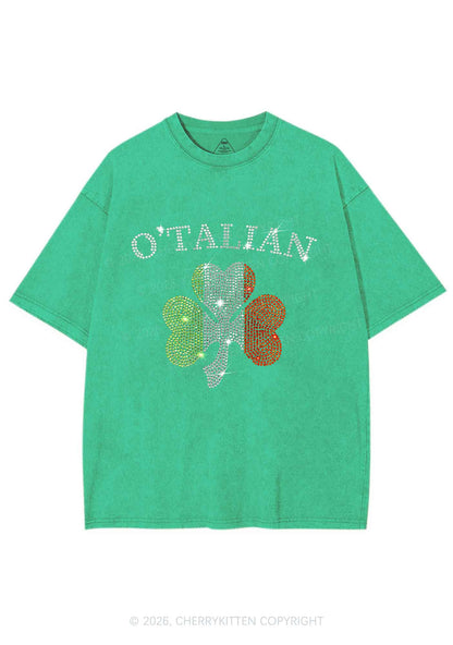 Rhinestone Otalian St Patricks Y2K Shirts Washed Tee Cherrykitten