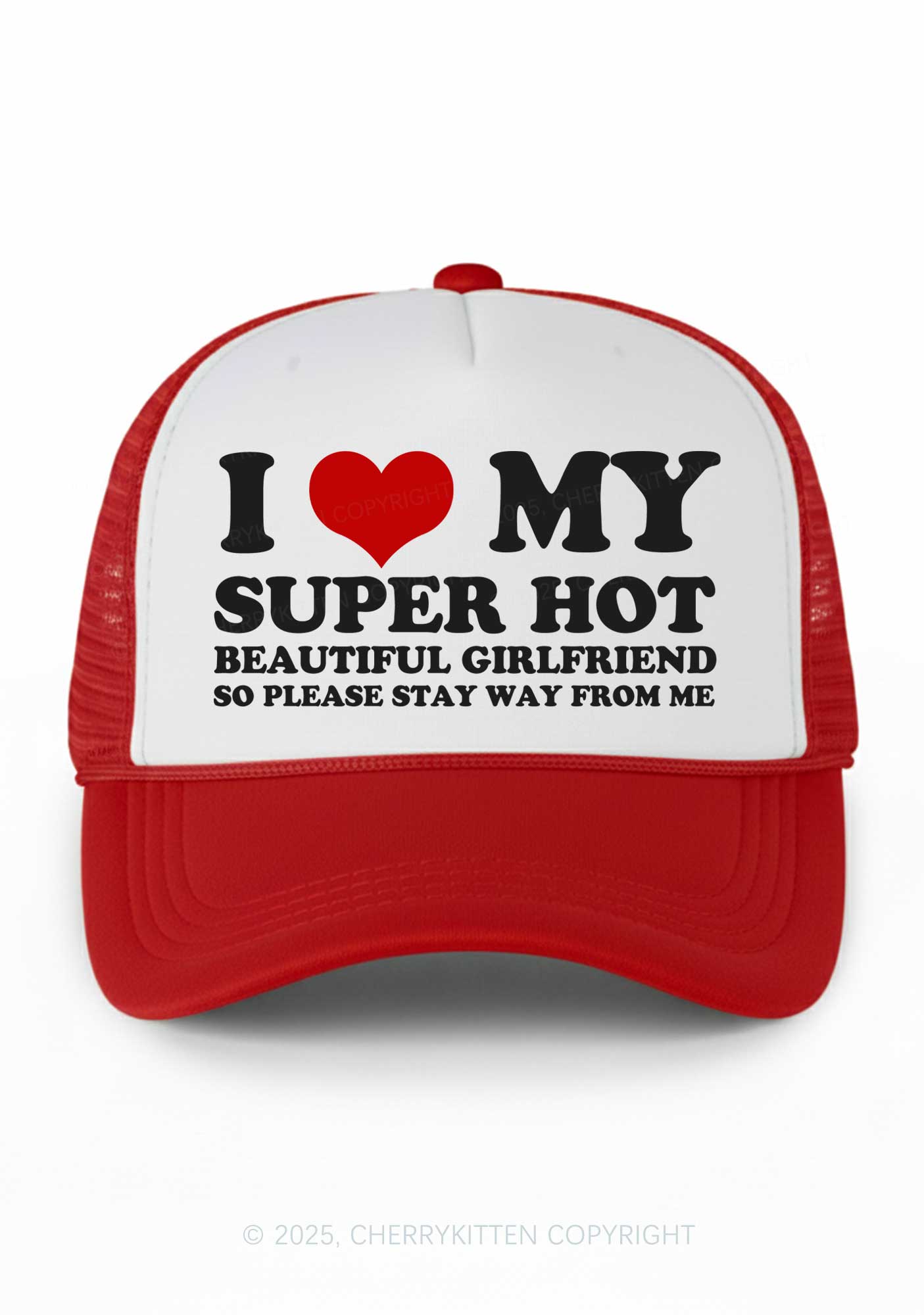 Love My Super Hot GF Valentine's Day Y2K Colorblock Trucker Hat Cherrykitten