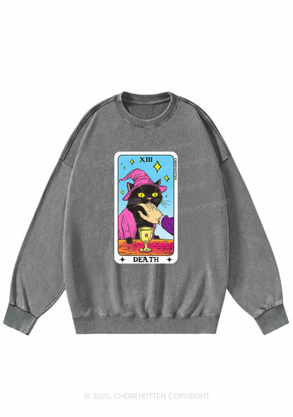 Halloween Death Black Cat Y2K Washed Sweatshirts Cherrykitten