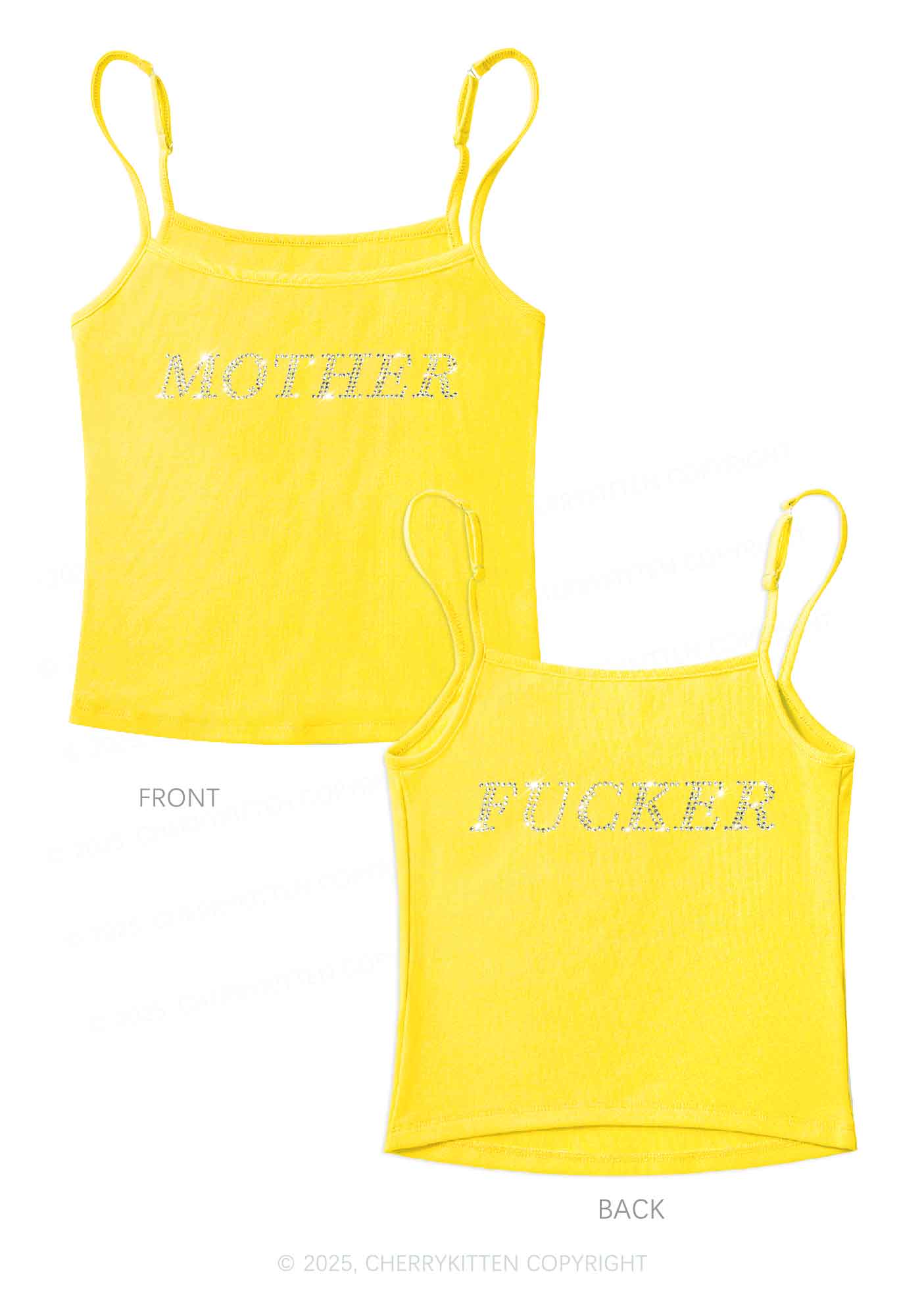Rhinestone Motherfxcker Two Sides Y2K Spaghetti Strap Cami Cherrykitten