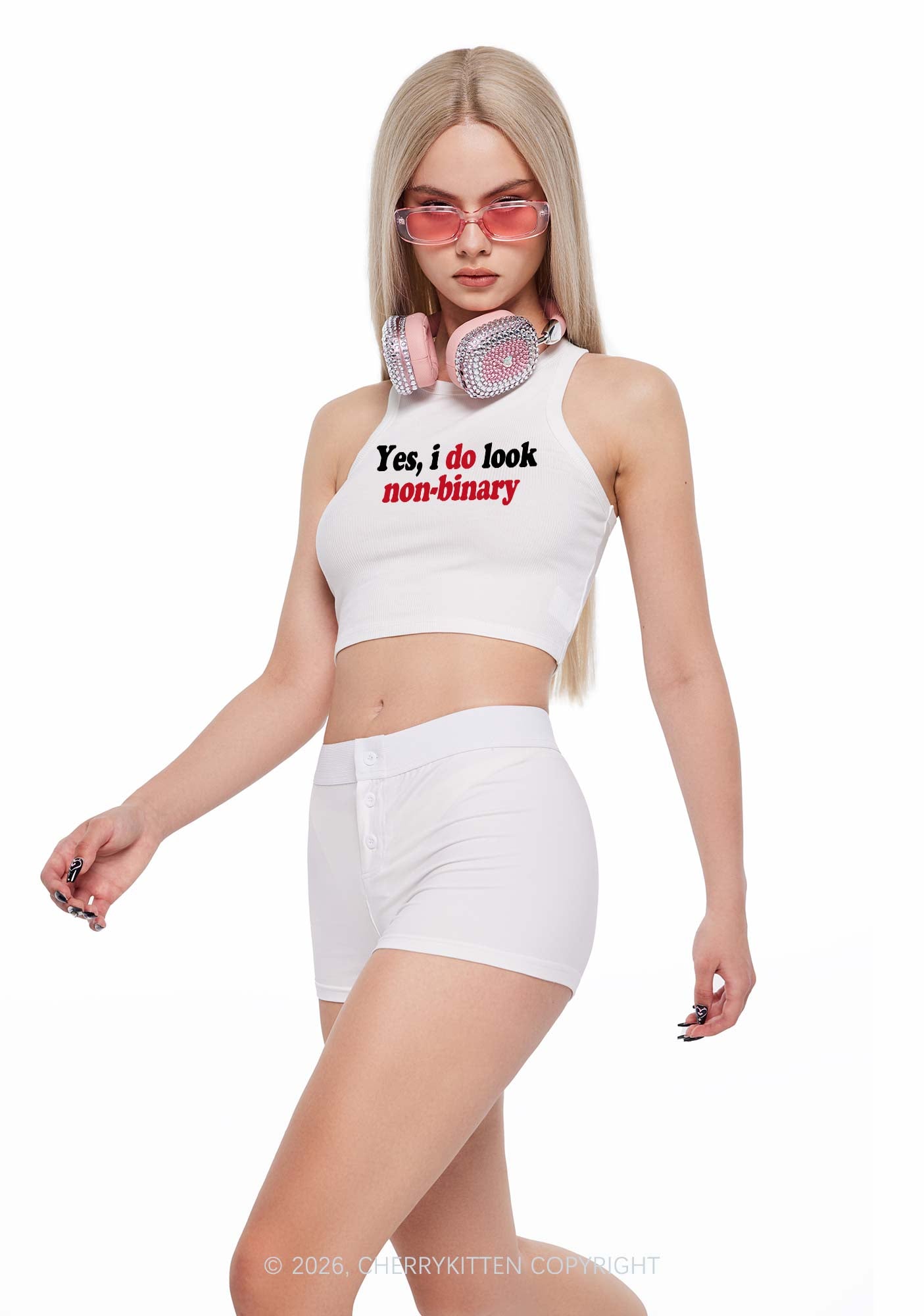 I Do Look Nonbinary Pride Y2K Crop Tank Top Cherrykitten
