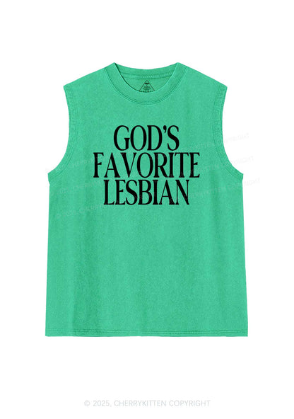 Gods Favorite Lesbian Pride Y2K Washed Muscle Tank Cherrykitten