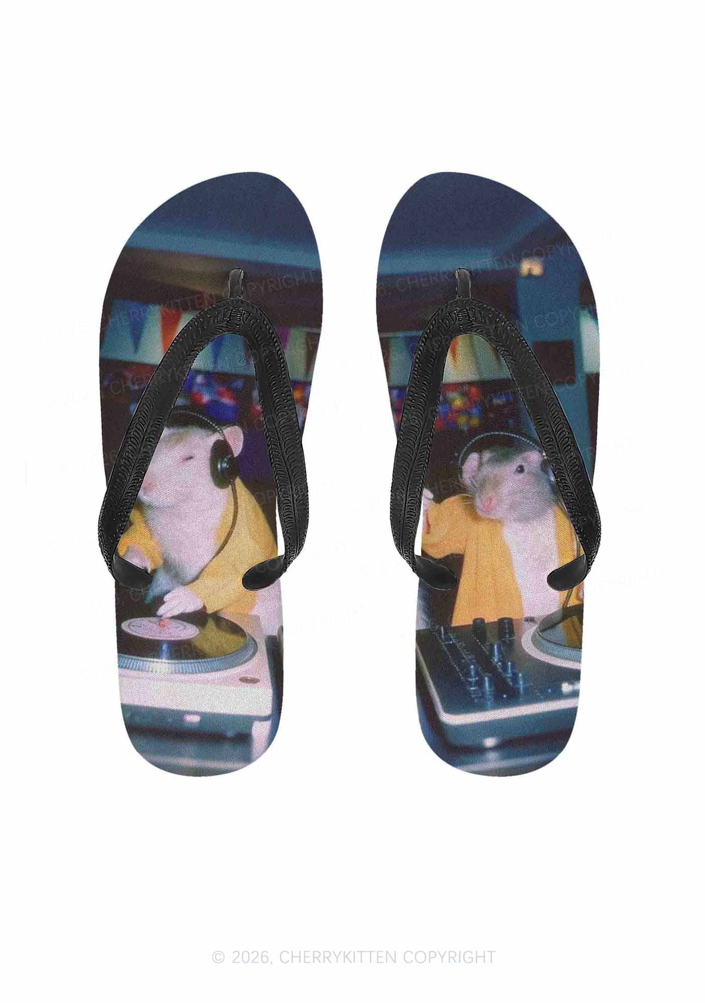 DJ Rats Y2K Print Flip Flops Cherrykitten