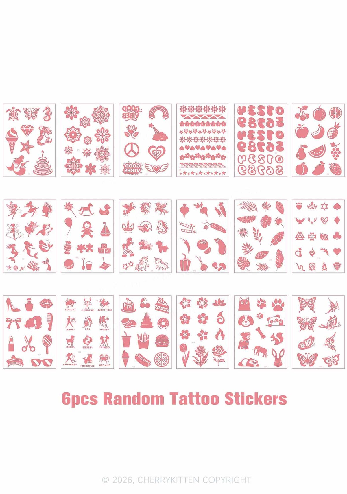6pcs Random Pretty Girl Stickers Y2K Temporary Tattoo Cherrykitten
