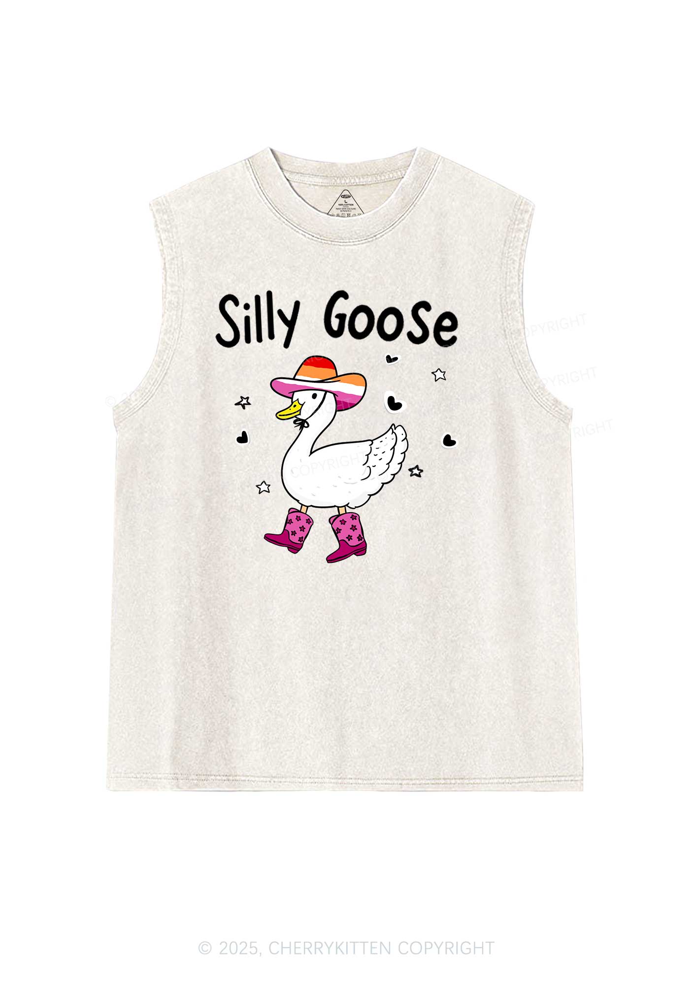 Silly Goose Lesbian Pride Y2K Washed Muscle Tank Cherrykitten