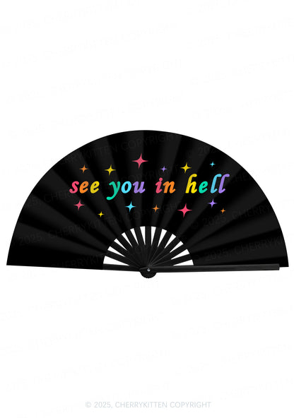 See You In Hell Pride Y2K Rave Hand Fan Cherrykitten