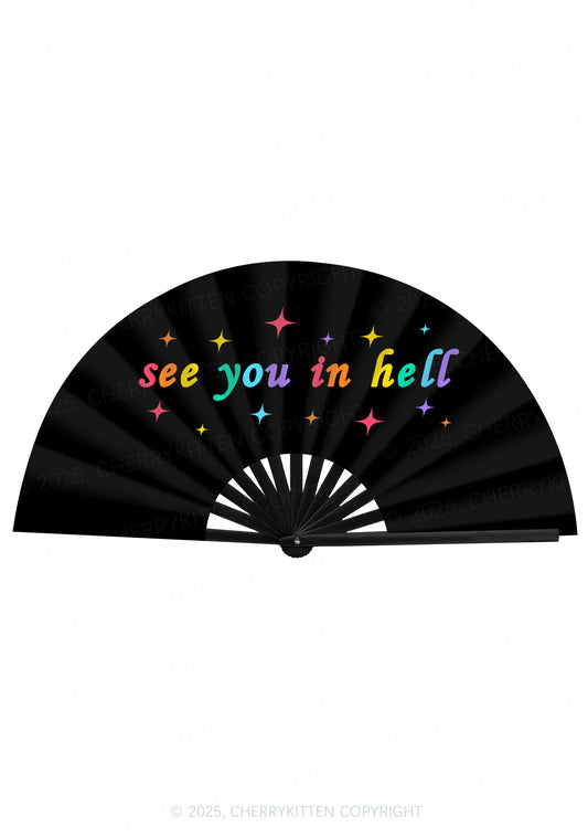 See You In Hell Pride Y2K Rave Hand Fan Cherrykitten
