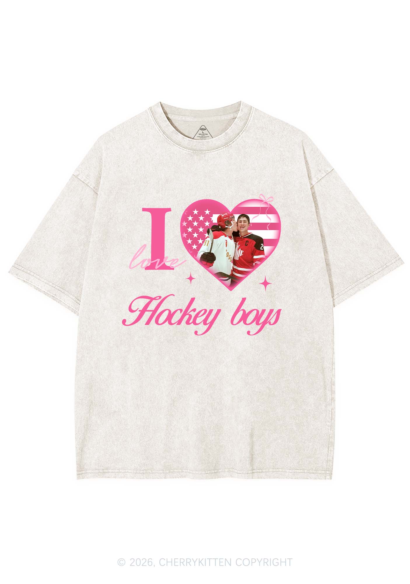 I Love US Hockey Boys HR Y2K Shirts Washed Tee Cherrykitten
