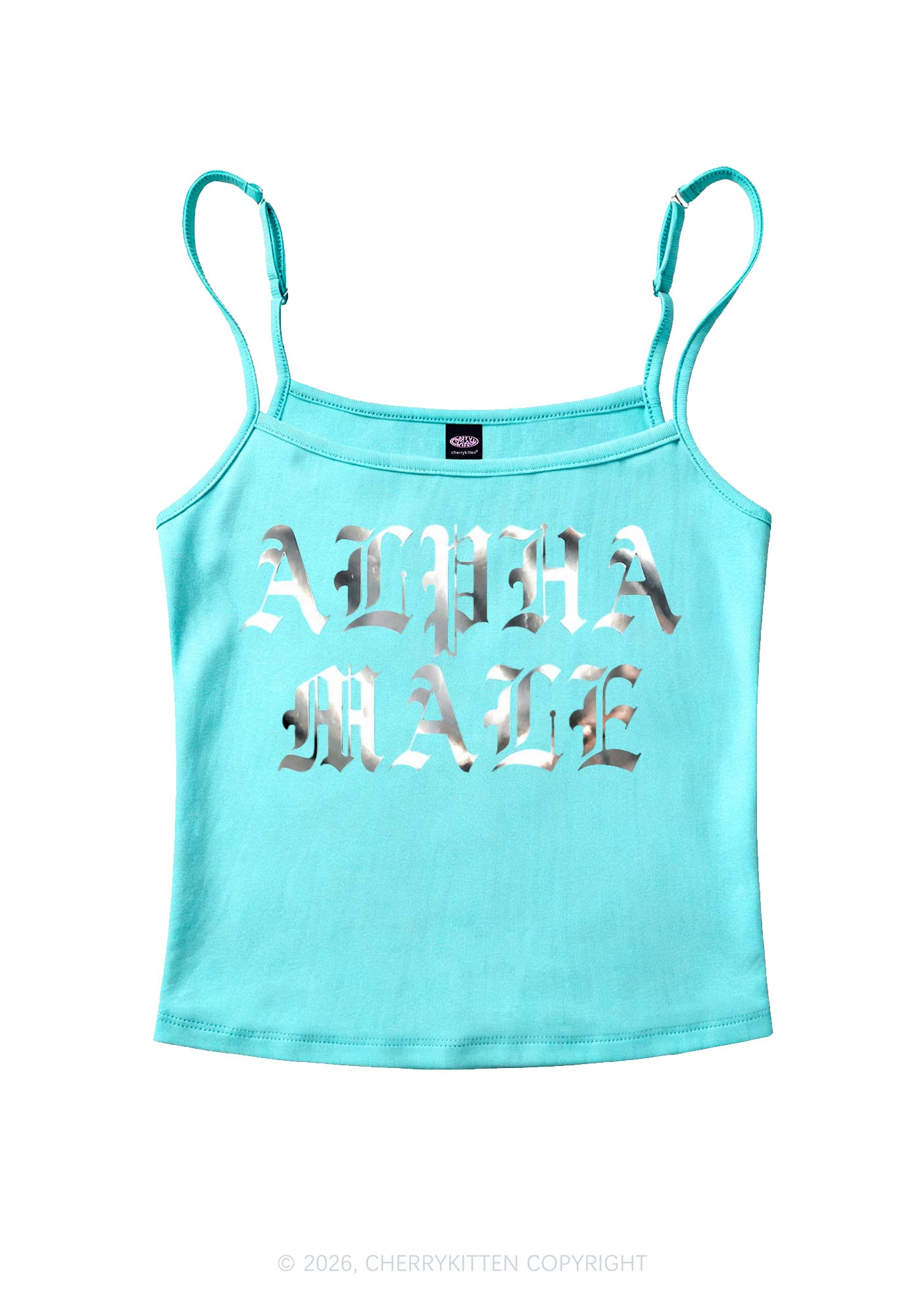 Alpha Male Silver Foil Printed Y2K Spaghetti Strap Cami Cherrykitten