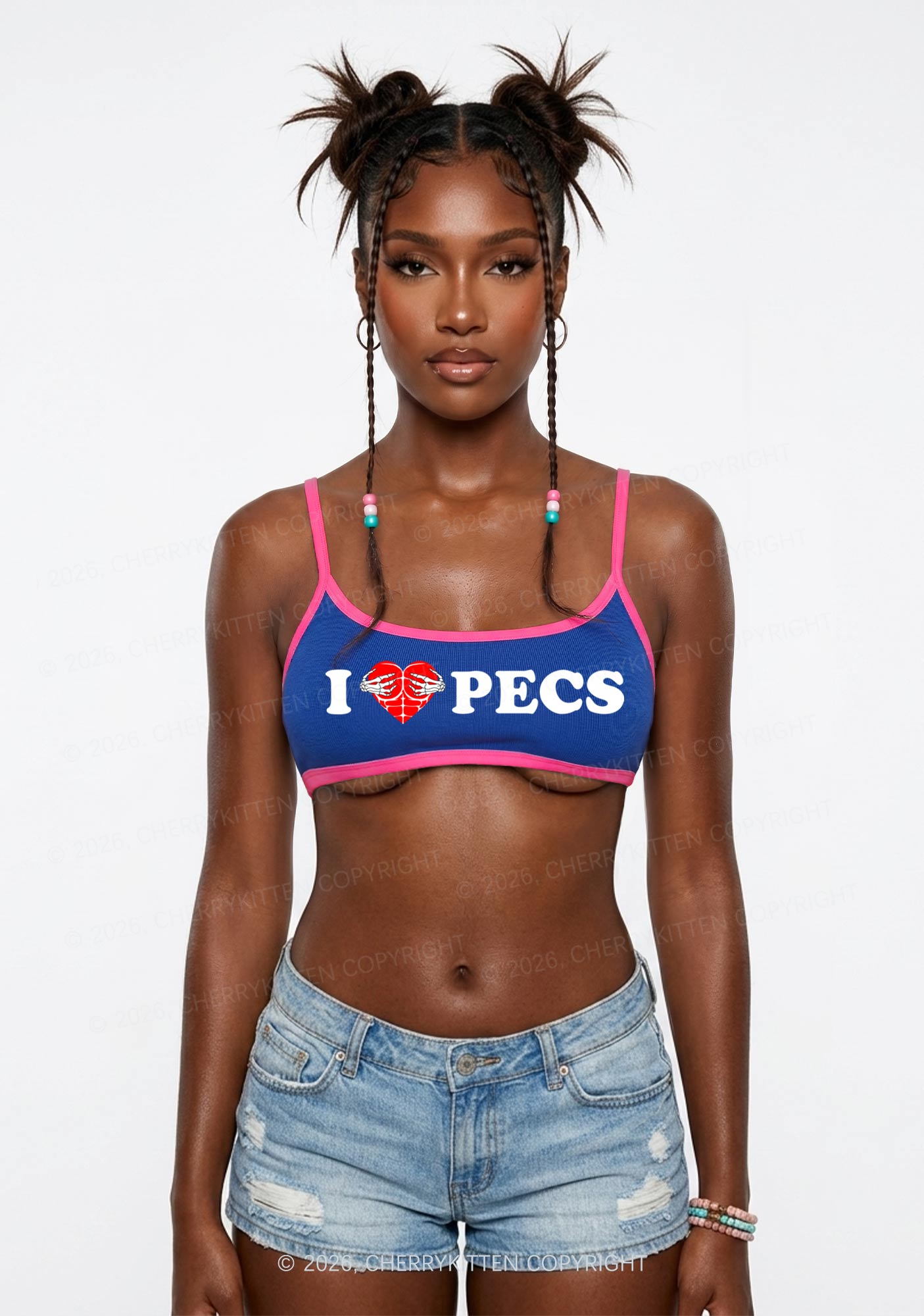 I Love Pecs Y2K Super Crop Cami Cherrykitten