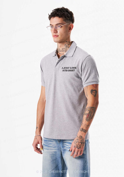 Embroidered I Just Look Straight Pride Y2K Polo Shirts Cherrykitten